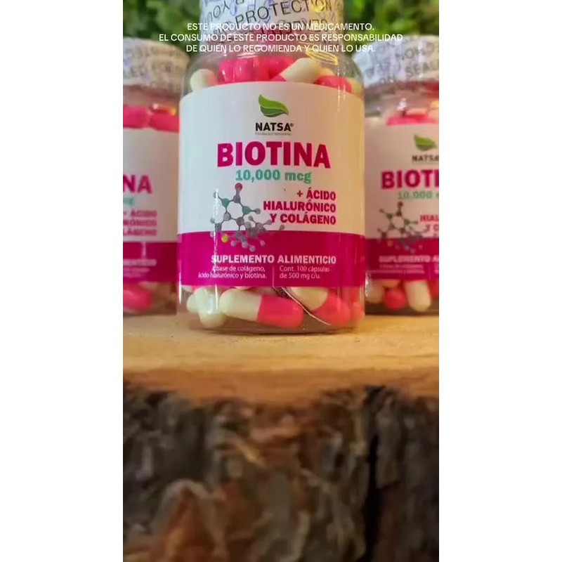 Biotina 10,000 Mcg Con Ácido Hialurónico Y Colágeno 100 Caps,