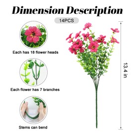 Sahoottie Rosered Artificial Flowers for Outdoors Fake Spring Plastic Flowers 14 Bundles Faux Daisy Eucalyptus for Outside Porch Patio Garden Decor