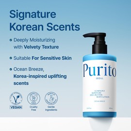 PURITO Luminous Moisture Shea Butter Body Lotion Ocean Breeze, Shea Butter, Gentle on Skin, Moisturising, Dry Skin, Pump Bottle, K-Beauty, 300 ml / 10.14 fl. oz.
