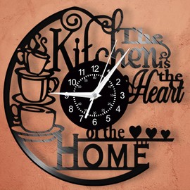 TIMEGLOW 12'' Kitchen Vinyl Record Wall Clock, Kitchen Heart Home Theme Wall Clock Coffee Bar Wall Watch Clock Coffee Wall Decor Battery Operated Silent Movement for Women Wife Restaurant Dining Room