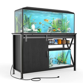 FILKO Aquarium Stand for Fish Tank: 55-75 Gallon Fish Tank Stand with Sliding Door - Heavy Duty Metal Aquarium Table with Power Outlet - 2-Tier Breeder Turtle Reptile Terrarium Stand for Home & Office
