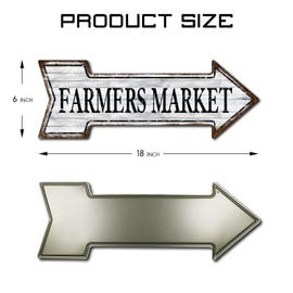 Mukuko 'Farmers Market' Retro Vintage Arrow Tin Metal Sign, Decorative Wall Art Signage, Primitive Farmhouse Country Kitchen Home Décor, 6" x 18"