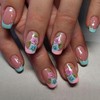 Flower Press on Nails Short Square OFDNE French Tip Fake