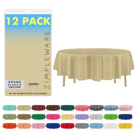ZIMPLEWARE Premium Beige Plastic Table Cloth Disposable (12 Pack) Round Tablecloth (84in) Party Table Cloths Disposable, Perfect Table Cloth Round Cover for Any Table Up to 6 Feet