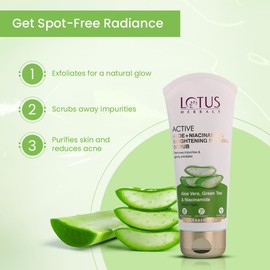 Lotus Herbals Active Aloe + Niacinamide Brightening Revival Scrub for Removes Impurities & Exfoliates | Praben Free | All Skin Types 100g