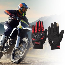 HOPESPANNER M Motorcycle Gloves Breathable Full Finger Gloves Nylon Outdoor Glove Black Red 1 Pair
