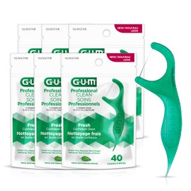 GUM Professional Clean Flosser Picks, Fresh Confident Clean, Proven Floss Removes More Plaque, Fresh Mint Flavour, Green, 6 Bags X 40ct (240 Flossers)
