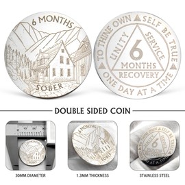 6 Months Sobriety Coin AA Chip Medallions One Day at A Time Recovery Coin Alcoholics Anonymous Recovery Gifts Six Months Anniversary Sobriety Gifts for Men Women