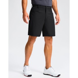 Pudolla Men's Casual Golf Shorts 7" Lightweight Stretch Flat Front Work Dress Shorts for Men with Pockets(Black Large)