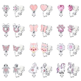 LOLIAS 12 Pairs Clip on Earrings for Girls Women Non Pierced Hypoallergenic Toddler Earring Stack Cute Pink Earrings CZ Butterfly Flower Heart Princess Dress up Jewelry Set for Teens Kids