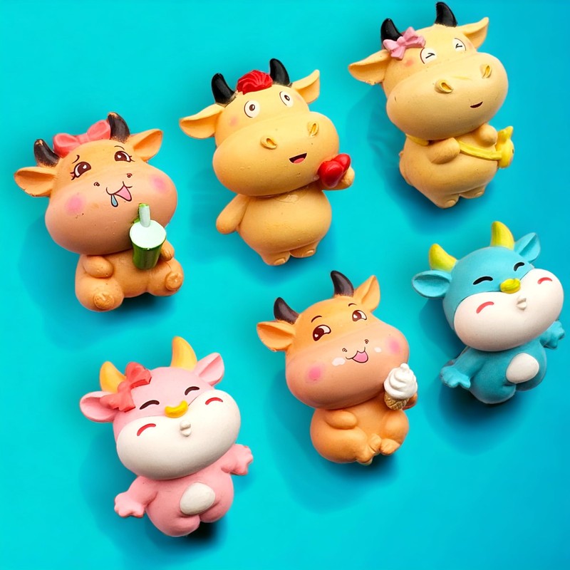 Set of 6 Cute animal 3D decorative magnets, Cow Fridge