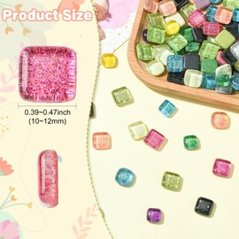 Ipotkitt 180 pcs 12 Colors Glitter Square Glass Cabochons Crystal Cube Mosaic Pieces Mosaic Tiles for Arts DIY Crafts Bathroom Kitchen Home Garden Decoration Bulk