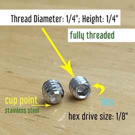 GIFTED LUGAR 15 Piece 1/4-20 x 1/4"" Stainless Steel Set Screws Cup Point Grub Screws, Full Thread Internal Hexagon Socket Set Screws, silver
