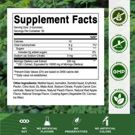 Vitamatic 2 Packs Sugar Free Moringa Gummies- 10000 mg Equivalent Per Serving (from 50:1 Extract 200 mg)- Complete Green Superfood 20X Extract - 60 Pectin Based Gummies
