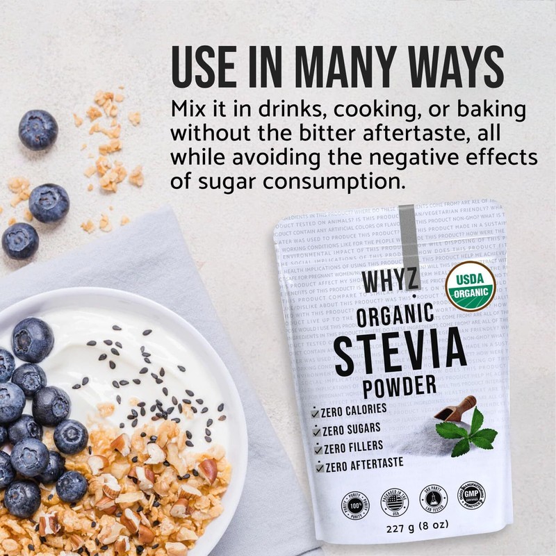 WHYZ Organic Stevia Powder 8 oz USDA Organic Keto &