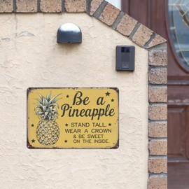 Be A Pineapple Stand Tall Wear A Crown Be Sweet On The Inside Tin Sign, 8X12 Inch Retro Metal Wall Decor for Kitchen, Bathroom, or Boho Aesthetic, Inspirational Wall Art