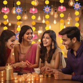 MARFOREVER 41 Ft Diwali Decorations Hanging Banner, Happy Diwali Hanging Streamers Diya Light Marigold Garland Indian Festival Decoration for Pooja Deepavali Home Doorway Curtain Party Supplies