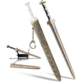 Lexziuo 1Pack Ancient Sword Letter Opener Set - Decorative Envelope Opener with Leather Sheath & Wood Display Stand - Unique Mail Slitter Tool for Office/Home Decor