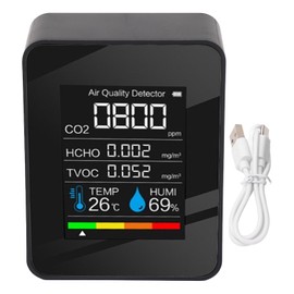 5 in 1 Air Quality Monitor LCD Color Screen CO2 TVOC HCHO Temperature Humidity Multifunctional Air Detector with Alarm