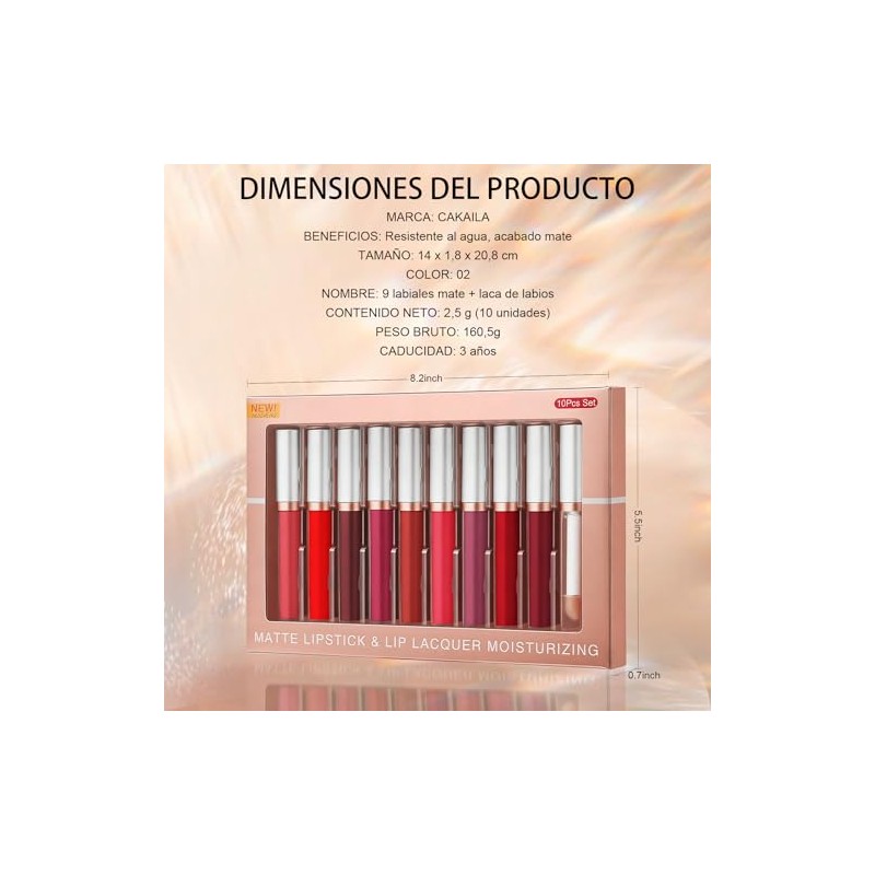 10 Colores Lápiz Labial, Maquillaje de Larga Duración, Hidratante, Brillo