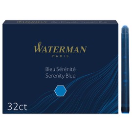 Waterman - 4 Packs of 8 Washable Serenity Blue Cartridges, Standard Size in Blister.