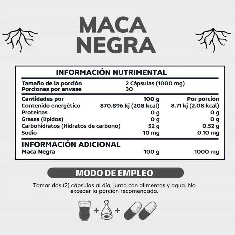 Maca Negra Peruana Orgánica 1000 Capsulas Suplemento Alimenticio Vegano Vitaminas