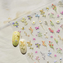 5D Embossed Flower Nail Stickers Self-Adhesive Nail Art Stickers for Spring Nail Decals Daisy Floral Nail Art Supplies Nail Design for Acrylic Nails Flower Manicure Decorations for Women