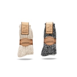 FEINSCHÖN 2 Pairs of Norwegian Socks Wool Sheep's Wool Super Soft, Light Grey / Charcoal