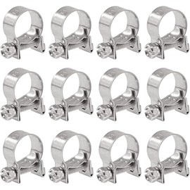 Glarks 12Pack 14-16mm Stainless Steel Mini Fuel Injection Hose Clamps Adjustable Pipe Hose Clip Tube Clamps Set (9/16''-5/8'' Dia)