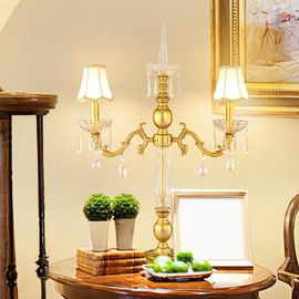 Wellmet Gold Crystal Table Lamp, 2 Light Crystal Table Lamp for Bedroom, Vintage Table Lamps for Living Room, Bedroom, Office Hotel Decor, Modern Palace Lights