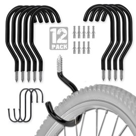 EJG Pack of 12 Tool Hooks, Garage Storage Hooks, Robust Double Hooks, Wall Hooks for Organising Power Tools, Ladders, Bikes, Skateboard, Ropes, DIY Garage Organisation