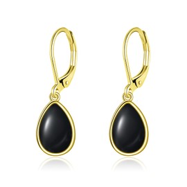 TALYKONG Black Onyx Earrings for Women Gold Plated Leverback Dangle Drop Earrings for Women (gold black onyx earrings)