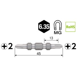 Vessel DS142045 40V Problem Solving Bit, Easy to Read Double Ended Bit, +2 x 45 mm, Set of 2