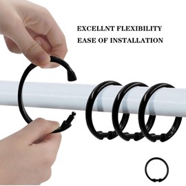 Black Shower Curtain Hooks,12Pcs Shower Curtain Rings,Shower Curtain Hooks with Unbreakable Plastic,O-Shaped Shower Hooks for Shower Curtain Rod