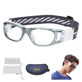 SooGree Gafas deportivas profesionales para baloncesto, fútbol, gafas de seguridad, gafas deportivas resistentes a los arañazos, gafas deportivas para niños con gafas ajustables (G8029, marco gris, cojín blanco)