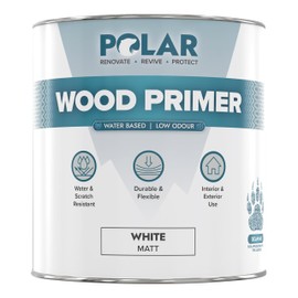 Polar Wood Primer - 33 Fl Oz - Matte White Finish - Water-Based Primer Paint for Interior & Exterior Wood Surfaces & Painted Surfaces - Strong Weather-Resistant Adhesion - Roller & Brush-On