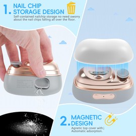 Electric Nail Clipper with LED Light & 2 Speeds, 3 in 1 Design, Electric Nail Trimmer with Nail Clip Storage, USB Rechargeable Automatic Nail Clipper for Babies, Seniors and Adults