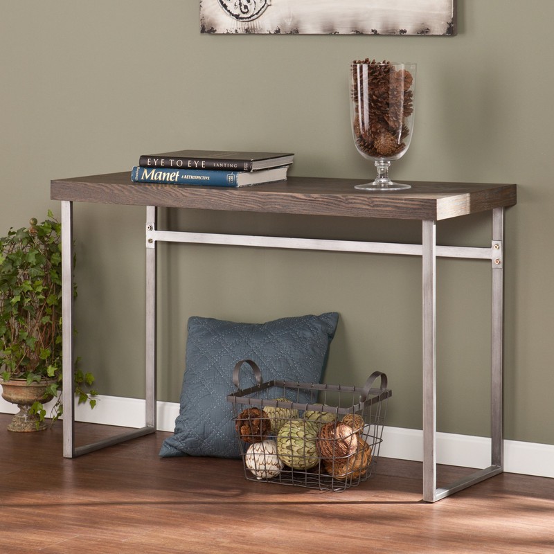 Southern Enterprises Nolan, Console Table, Weathered Burnt Oak/Chrome