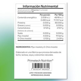 Primetech Nutrition Myo Inositol Y D Chiro Inositol 40:1 En Polvo