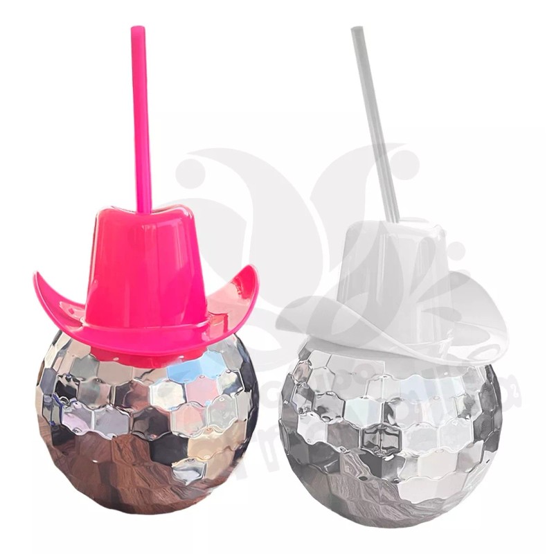Grupo Carnavallia 2 Vaso Bola Disco Sombrero Texano Blanco Rosa