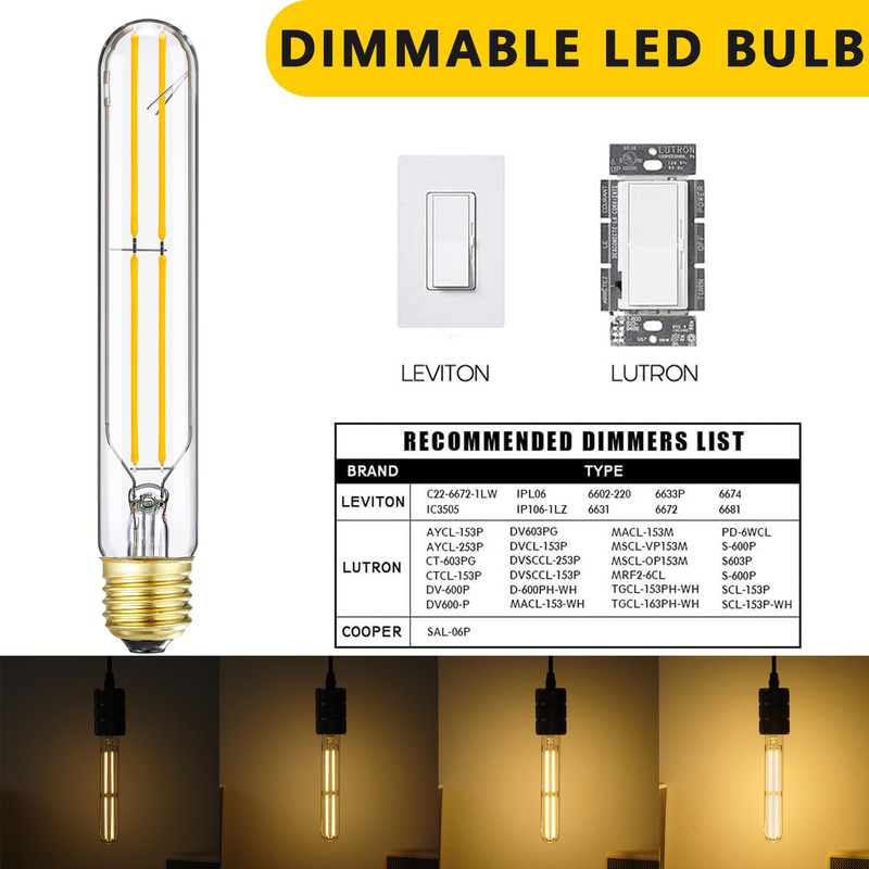 Tubular Light Bulb 7.3 Inch E26 LED Bulb Dimmable 6W