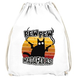 MoonWorks® Gym Bag Pew Pew Madafakas Cat Western Cat Meme Gymsac Gym Bag Drawstring Bag, Pew Pew Western White