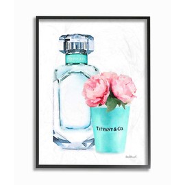 The Stupell Home Décor Collection Teal Blue Perfume Bottle and Pink Peonies Framed Giclee Texturized Art, Multi-Color