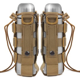WICHEMI MOLLE Water Bottle Pouch Minimalist Adjustable Straps Tactical Water Bottle Holder Kettle Pouch Belt Bottle Carrier Bag for 17-84 Oz Water Bottle (2 Pack, Brown)