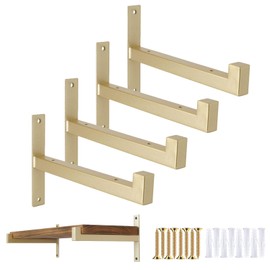 OVOV 4 Pcs Heavy Duty Shelf Brackets Wall Mounted Industrial Metal Shelf Supports (Gold) 10"