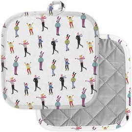 [Pack of 2] Pot Holders for Kitchen, Washable Heat Resistant Pot Holders, Hot Pads, Trivet for Cooking and Baking (Winter Ice Skating)