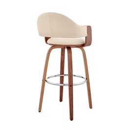 Armen Living Daxton Mid Century Modern Swivel Bar Stool for Kitchen Island Counter in Cream Faux Leather and Walnut Wood, 26" Seat Height