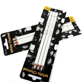 Brusarth Professional White Charcoal Pencils Set - 3 Pieces Sketch Highlight White Pencils for Drawing, Sketching, Shading, Blending, Adding Highlights