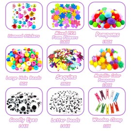 2000 Stück Bastelset Kinder DIY Kunsthandwerk Basteln Bastelkoffer Bastelbedarf Material Set mit Pfeifenreiniger Kulleraugen Kreativ Scrapbooking Bastelbox für Mädchen Jungen 4 5 6 7 8 Jahre Geschenk