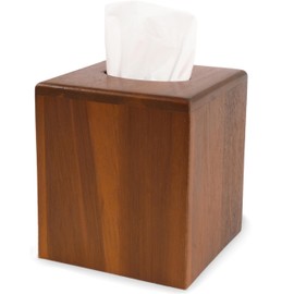 KOLWOVEN Acacia Wood Square Tissue Box Holder - Farmhouse Style, Brown